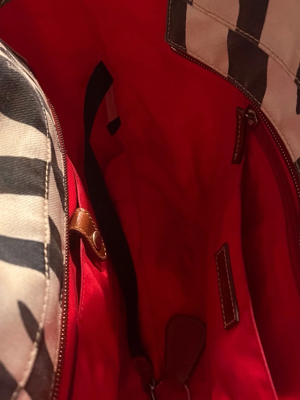 Dooney & Bourke Zebra-Stripe Canvas Tote with Brown Leather Trim